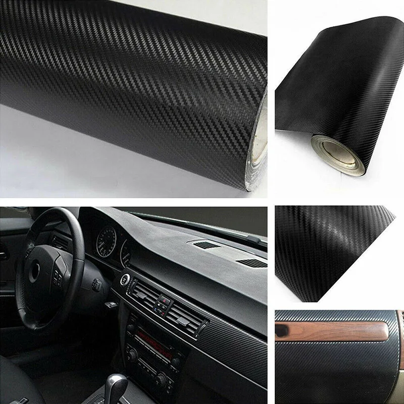 

127*30CM PVC 3D Carbon Fiber Vinyl Foil Film Car Wrap Roll Sticker Decal Black DIY Waterproof All Weather Adhesive Tape Back NEW