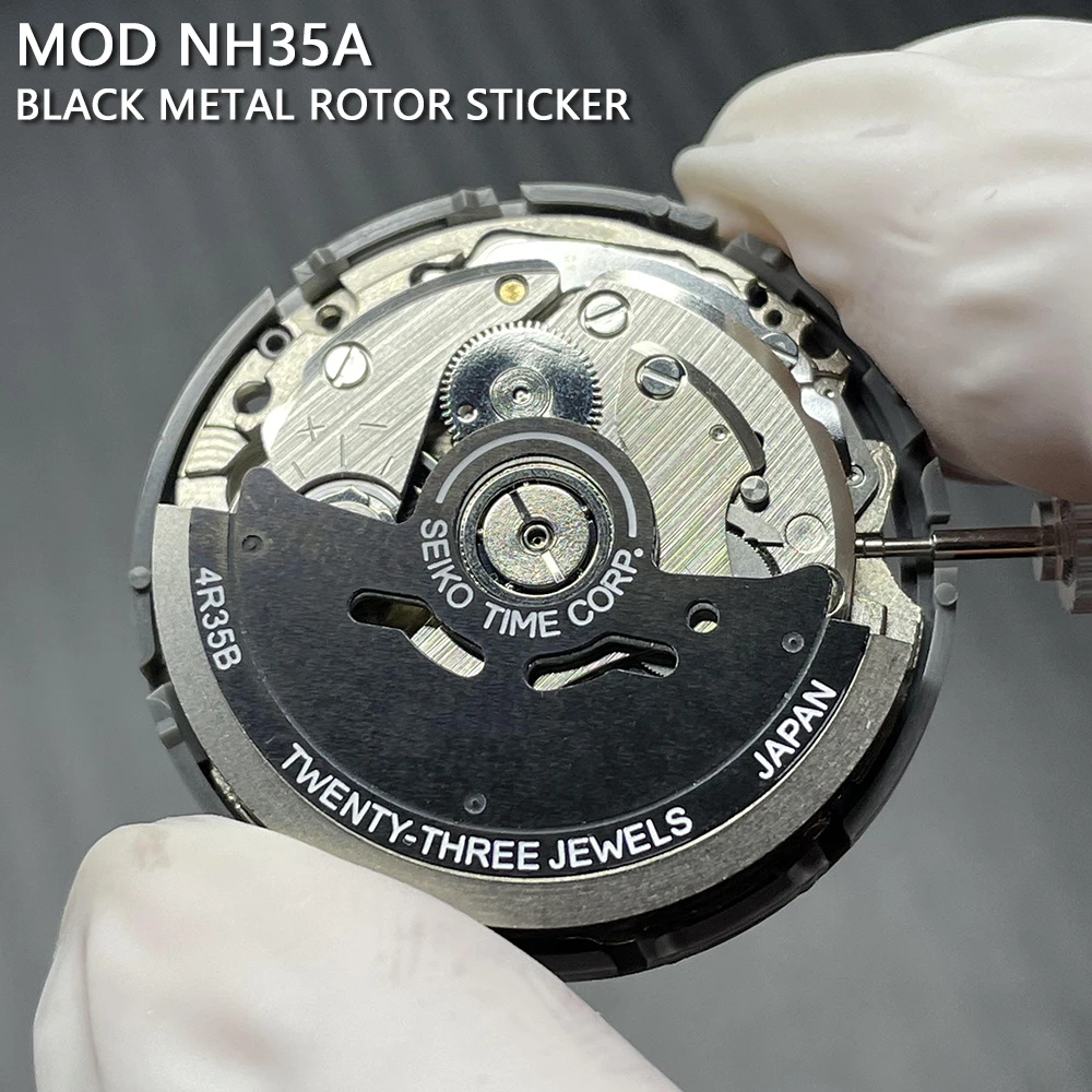 Japan NH35 NH36 Mechanical Movement with Black Metal Patch/STICKER Modification Parts 4R35B 4R36A Automatic Mechanism 24 Jewels