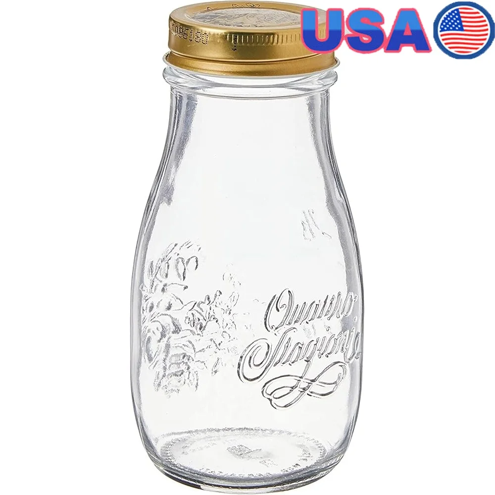 

Quattro Stagioni Glass Canning Jars Set of 12 with Airtight Gold Metal Lids Home Canning Cooking and Storage
