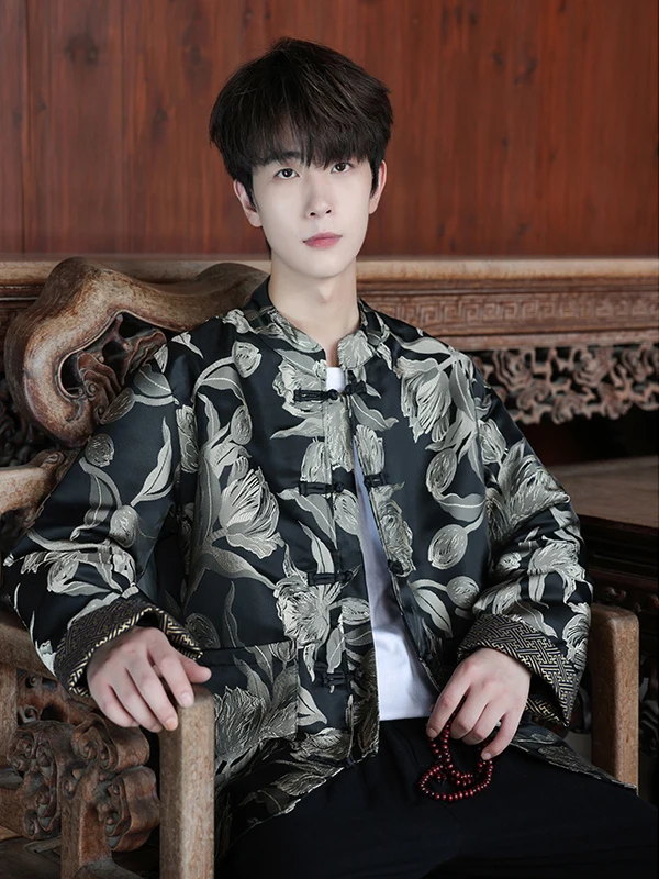 جديد 2025 بدلة تانغ للرجال Jaet عتيقة صينية Sle طويلة Sve بأزرار حتى ملابس خارجية فضفاضة تناسب الأزهار والتطريز منتصف العمر...