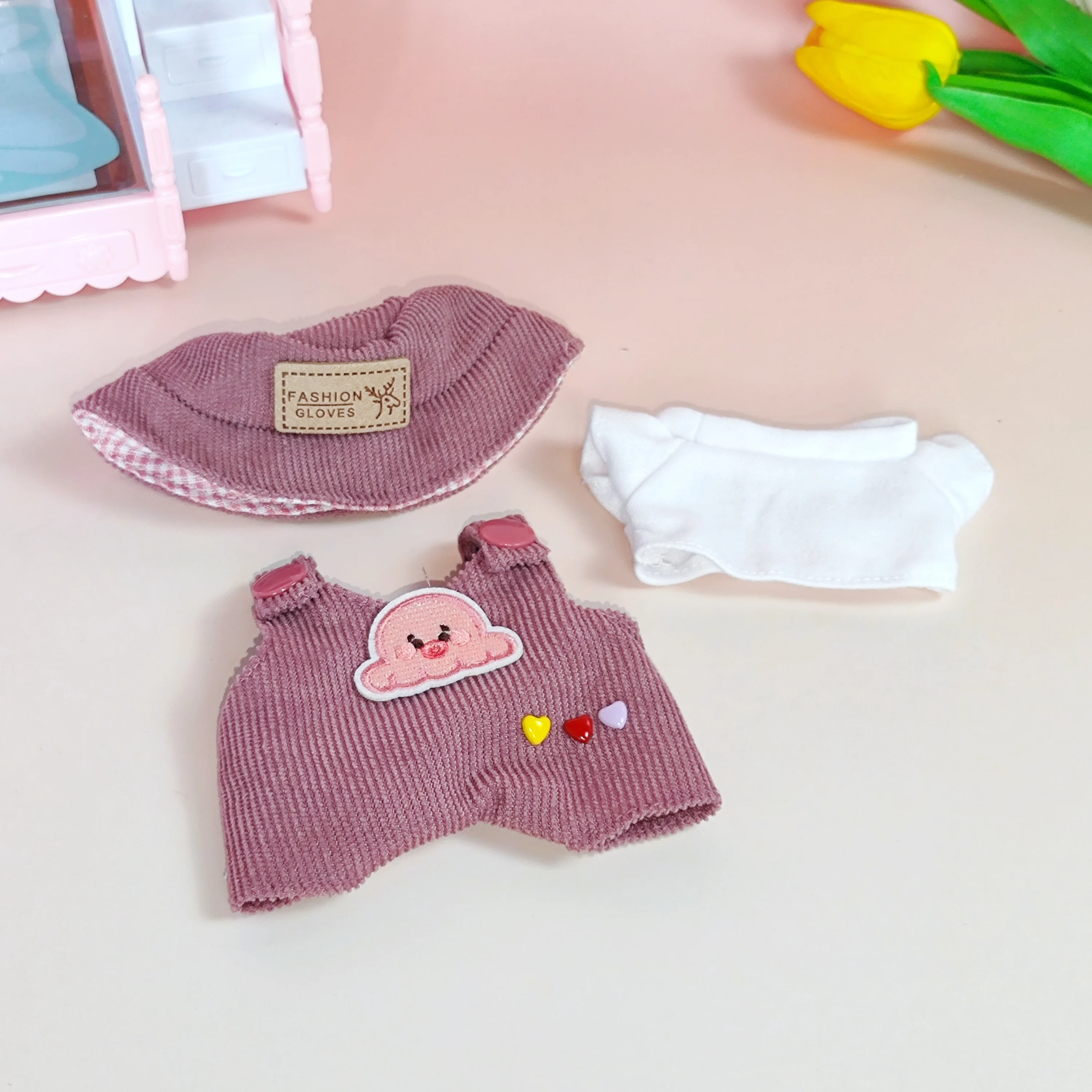 Labubu 인형 패션 세트 귀여운 흰색 셔츠 모자 동물