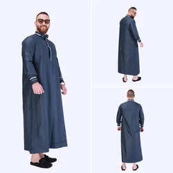 2024 Eid Männer Stickerei Abaya Volle Hülse Lange Roben Stehkragen Männer Thobe Arabischen Muslimischen Kleid Nahen Osten Kleidung Abayas