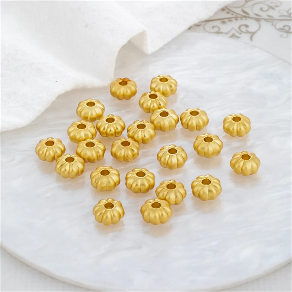 18k Matte Gold Color Retention Frosted Beadproof Pumpkin Lantern Flat Bead Partition Bracelet Necklace Diy Handmade Accessories