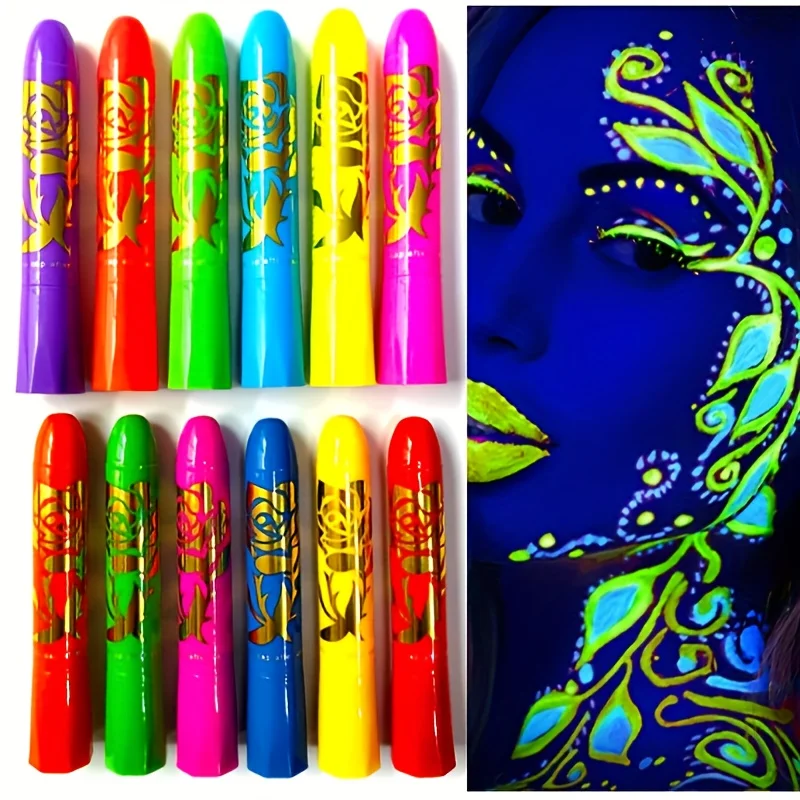12 color luminous face painting, human body painting, facial painting, Halloween water-based crayon, holiday makeup paint