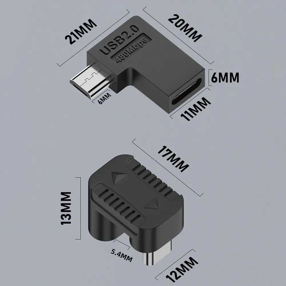 2PCS Data Transmission Type-C to Micro USB Converter 480Mbps Mobile Phone Charging Adapter Mini Universal U Shape Connector