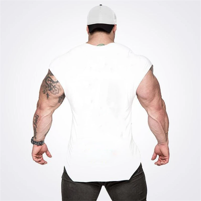 Schlichte Herren Casual Fitness Tanktops Gym Bodybuilding Muskeltraining T-Shirts Sommer Baumwolle Locker Atmungsaktiv Ärmellose Unterhemden – Detail 19