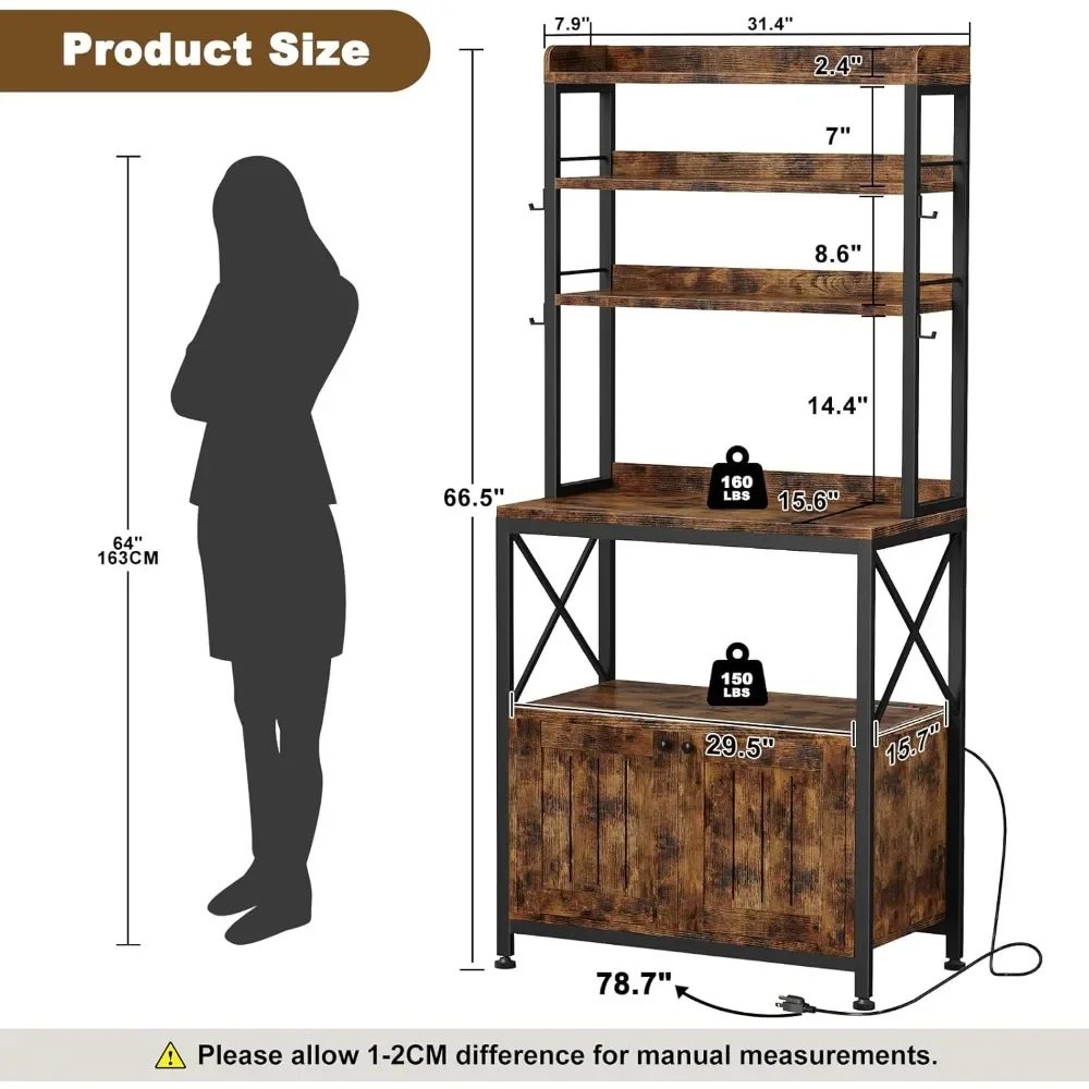 Kitchen Bakers Rack with Power Outlet, 6-Tier Microwave Stand with Storage Cabinet, Kitchen Coffee Bar Cabinet with Storage