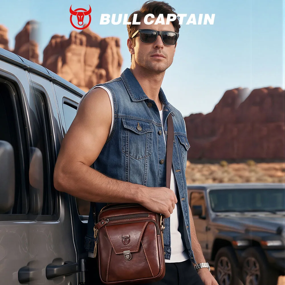 Bullcaptain Nam Đeo Vai Đeo Chéo Vai Lớp Da Công Sở Lịch Cá Tính Mới Túi Nhỏ