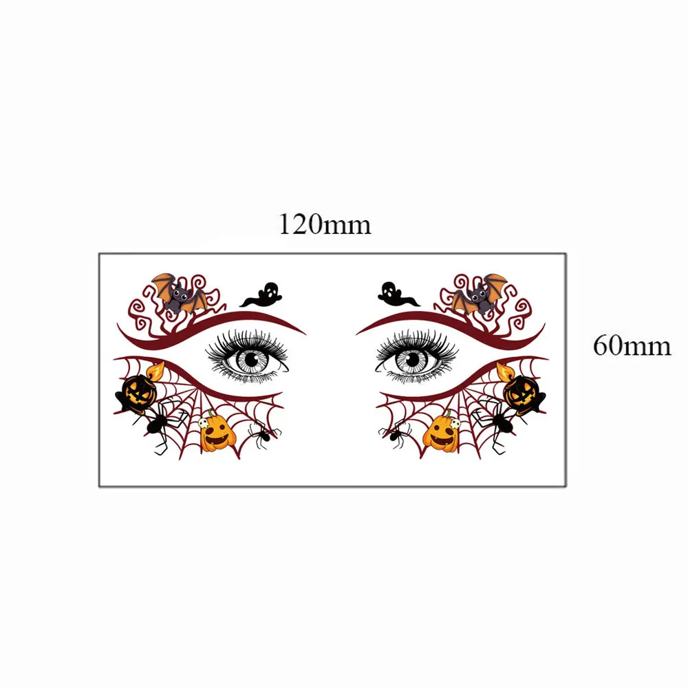 10 pcs Halloween Waterproof Eye Tattoo Stickers Pumpkin Ghost Spider Pattern Fake Tattoo Halloween Party Facial Makeup