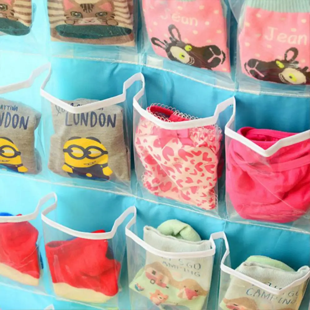 Hanging 16 Pockets Socks Bra Underwear Organizer Tidy Rack Hanger Storage Door Bag For Bathroom Living Room Household Sundries