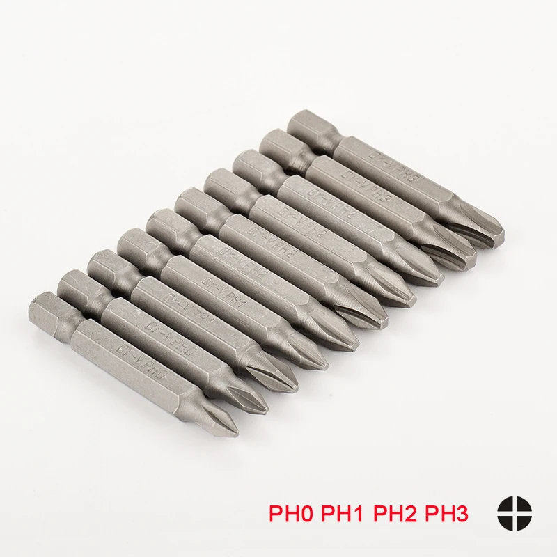 10pc 50mm PH1 PH2 PH3 Screwdriver Bit Set 1/4\