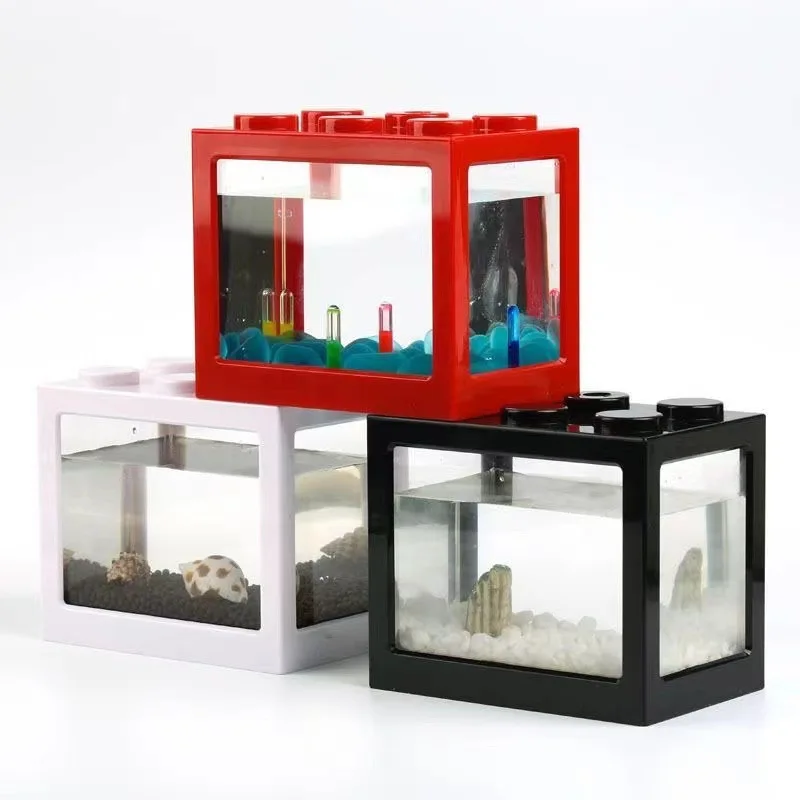 Aquarium Fish Tank Pet Building Block Gifts PVC Mini Aquarium Betta Fish Tank Ornamental Reptile Accessories Tortoise House