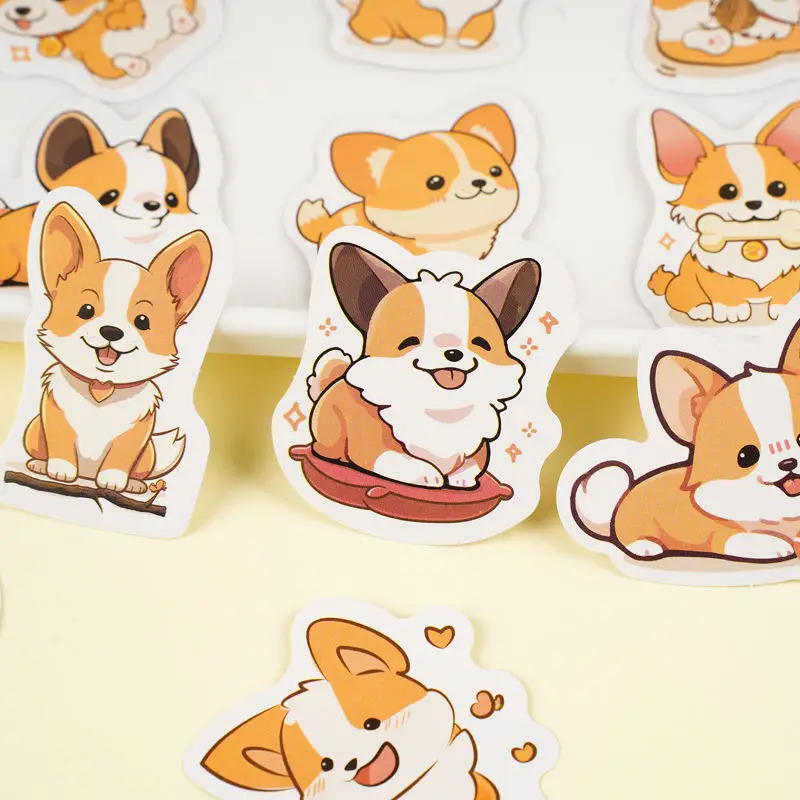 Etori Life 46pcs PVC Cute Cartoon Animal Naughty Puppy Corgi Funny Collage Pattern Student DIY Scrapbooks Decoration Stickers