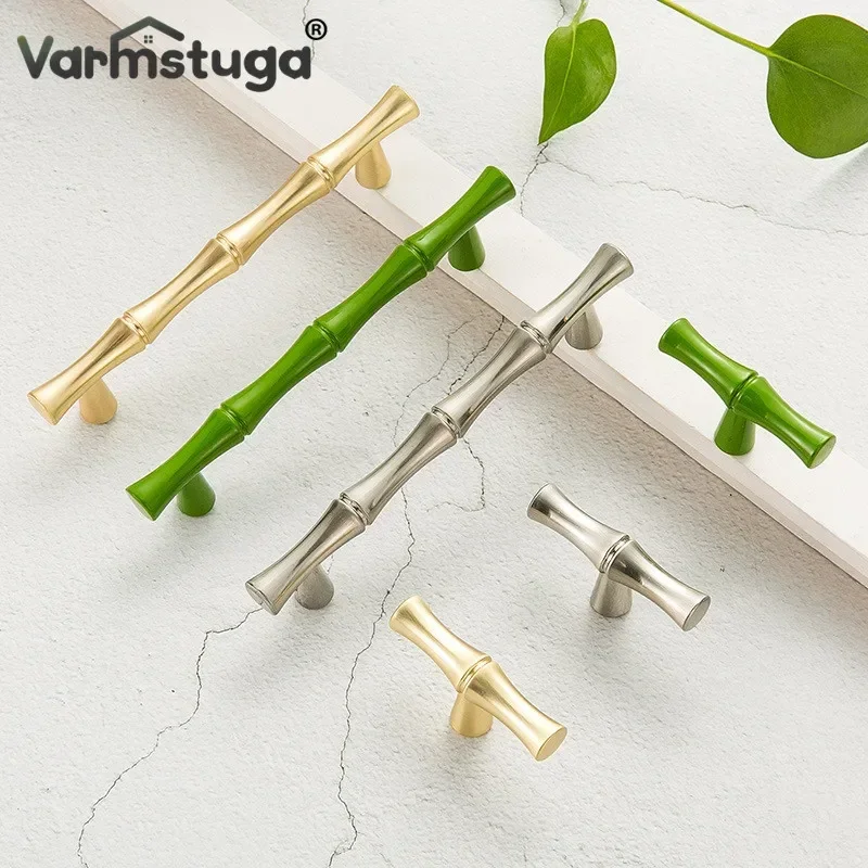 Bamboo Design Handles Zinc Alloy Cabinet Knobs and Handles Gold Door Handle Kitchen Pulls Furniture Handle Door Hardware