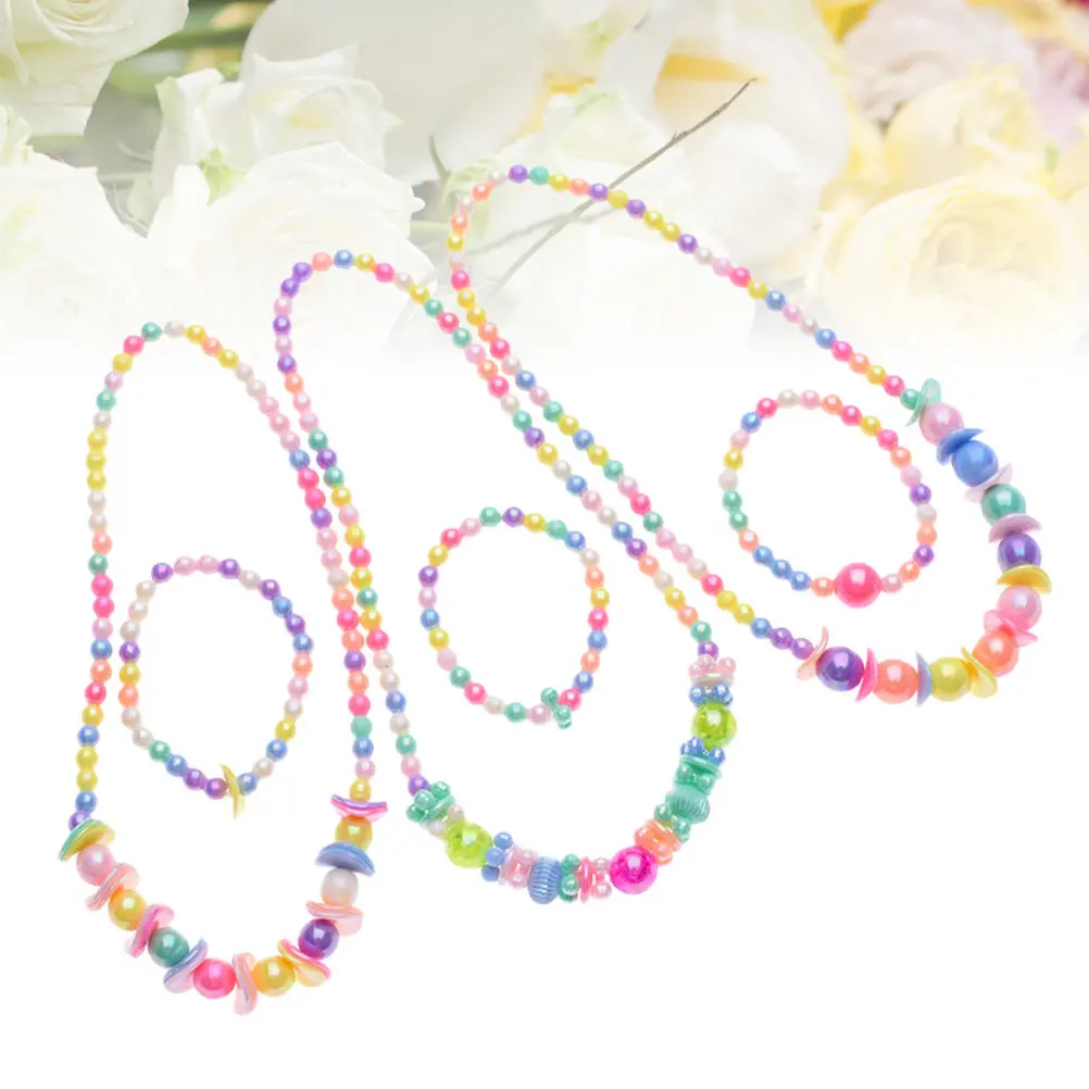 Pearl Necklace Bracelet Set Lovely Party Favor Play Little Jewelry Beads Christmas Dress Up