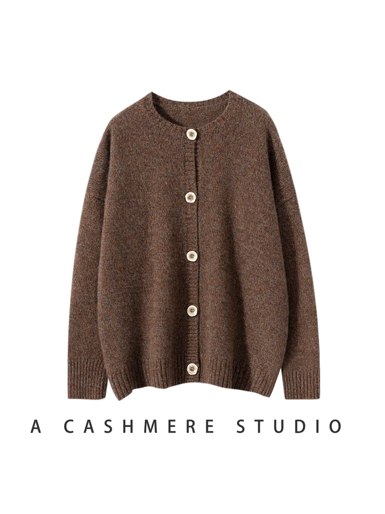 2024 Autumn/Winter New O-neck Loose Thick Small Mountain Cashmere Women's cardigan Coat Sweater