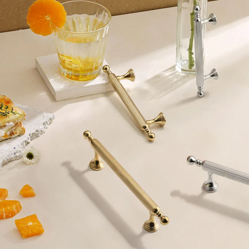 TBS9021 Shiny Gold Chrome Vertical Line Cabinet Brass Handle Polished Silver Wardrobe Drawer Knobs Furniture Door Pull