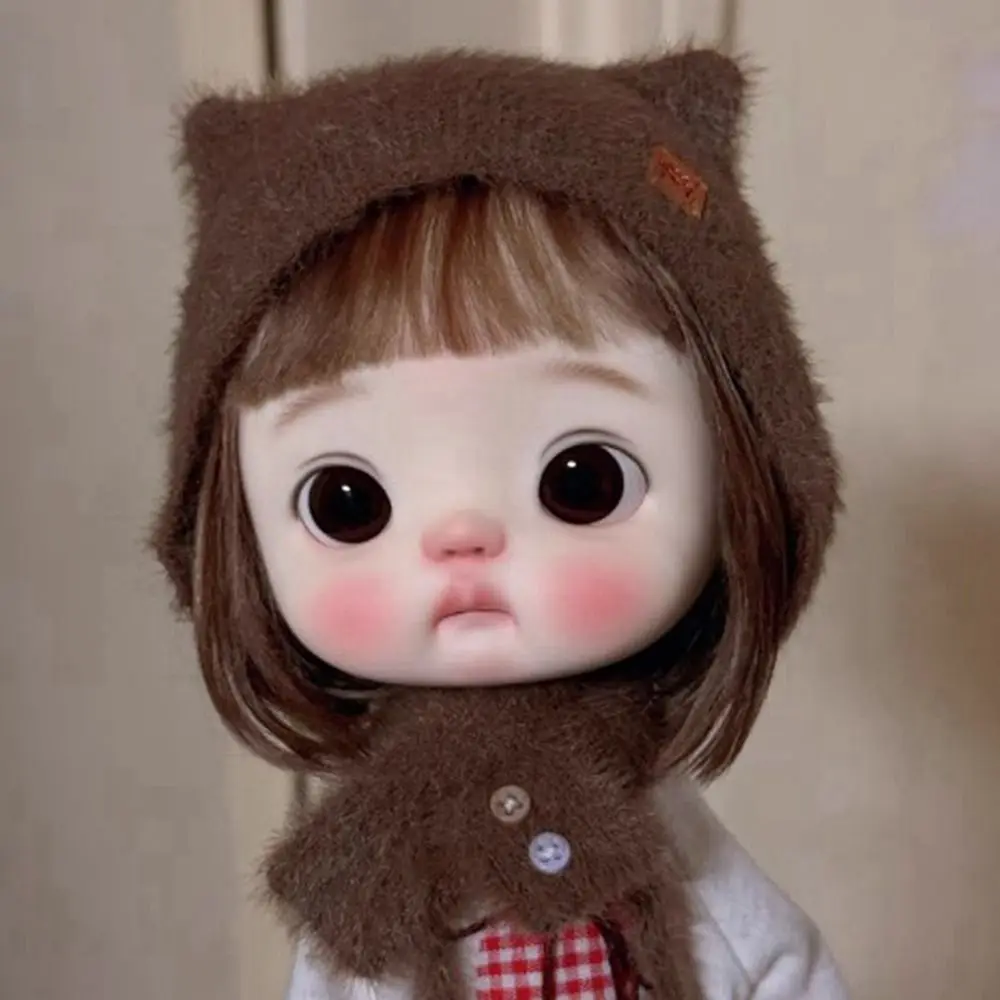 

Модная меховая шапка с кошачьими ушками, милый шарф для куклы ручной работы, аксессуары для самостоятельного изготовления, подарочные игрушки, шерстяная шапка для кукол 1/4 1/6 BJD 30/45 см