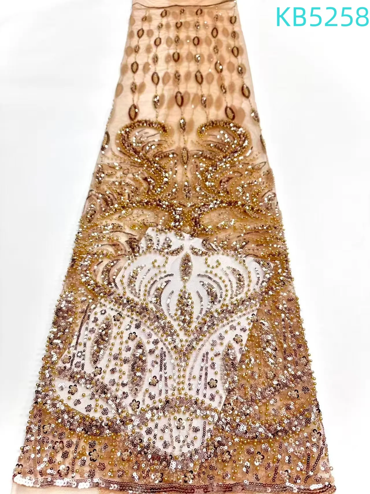 

Роскошная африканская ткань, 5 ярдов, золото, Дубай, кружевная ткань с бисером, бирюзово-зеленое кружево, нигерийская ткань, синяя кружевная отделка для шитья KB5258