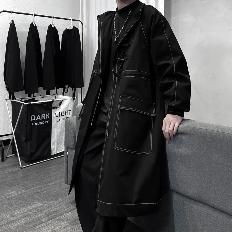 Nice Pop Long Men's Windbreaker Spring Men Jacket Solid Color Man Trench Coat Korean Style Overcoat Fashion Men's Clothing