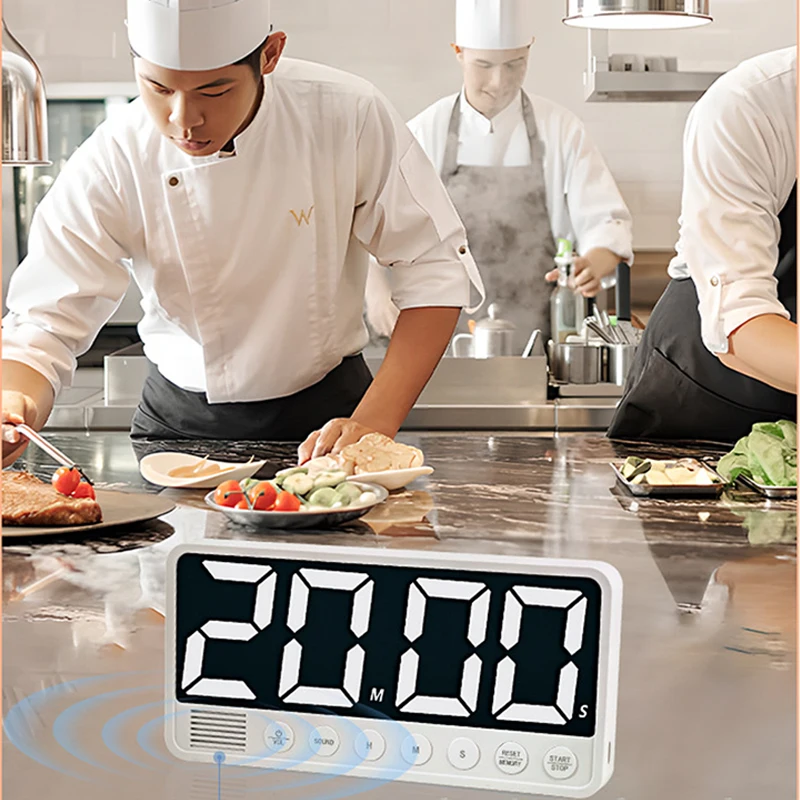 LED Digital Kitchen Timer Large Screen Countdown Timer Type C Rechargeable Countdown Timers 3 Levels Volume for Cooking Studying