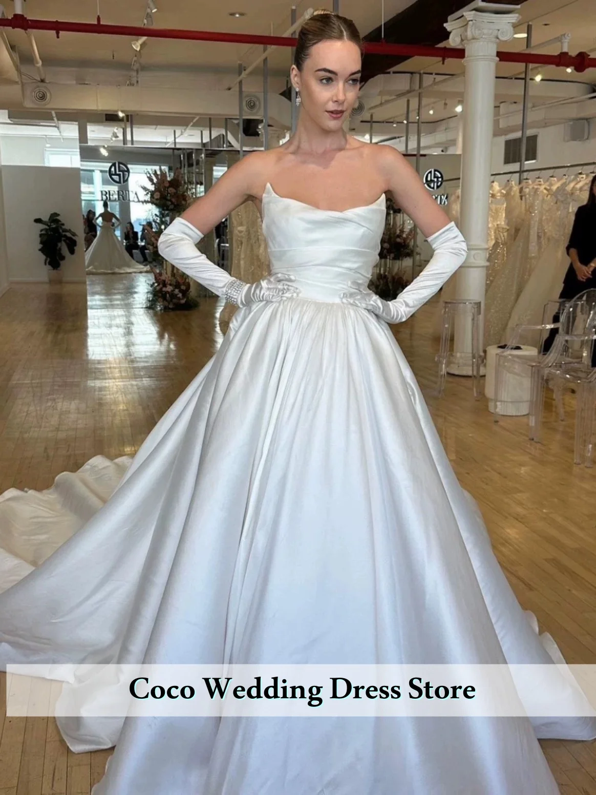 Элегантные атласные свадебные платья без бретелек с длинным шлейфом на молнии сзади, женские церковные свадебные платья Vestidos De Novia