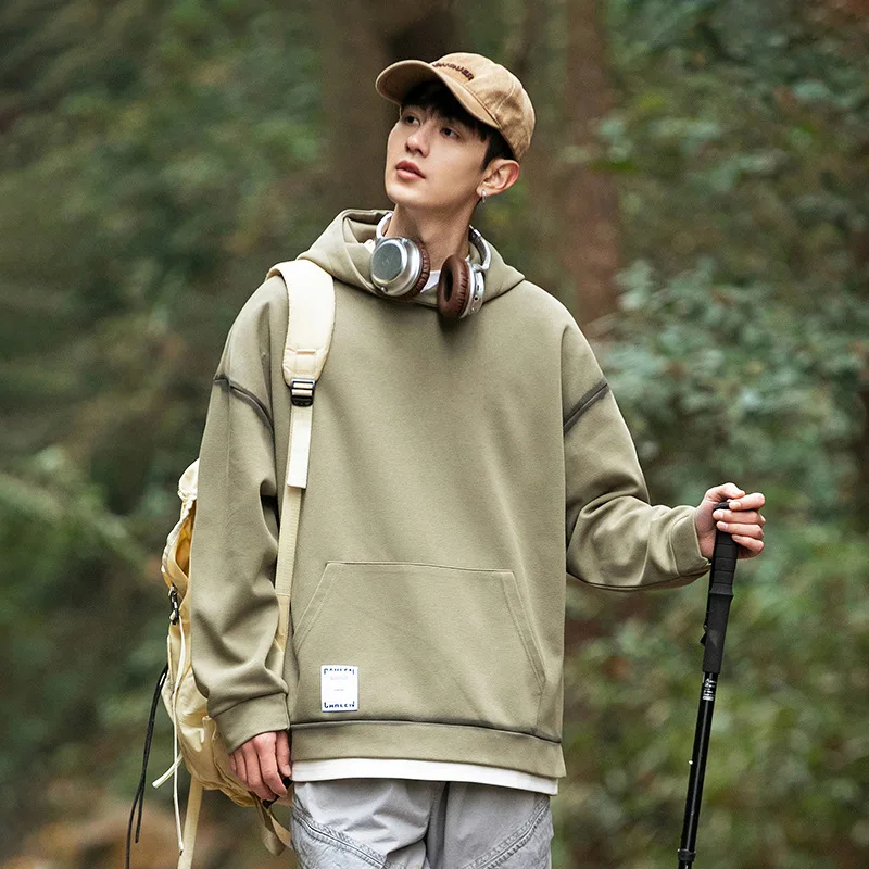 

Outdoor Men's Faux Two-piece Hooded Sweatshirt Autumn and Winter New Hand-painted Spray-dyed Jacket Top Individuality Fashion