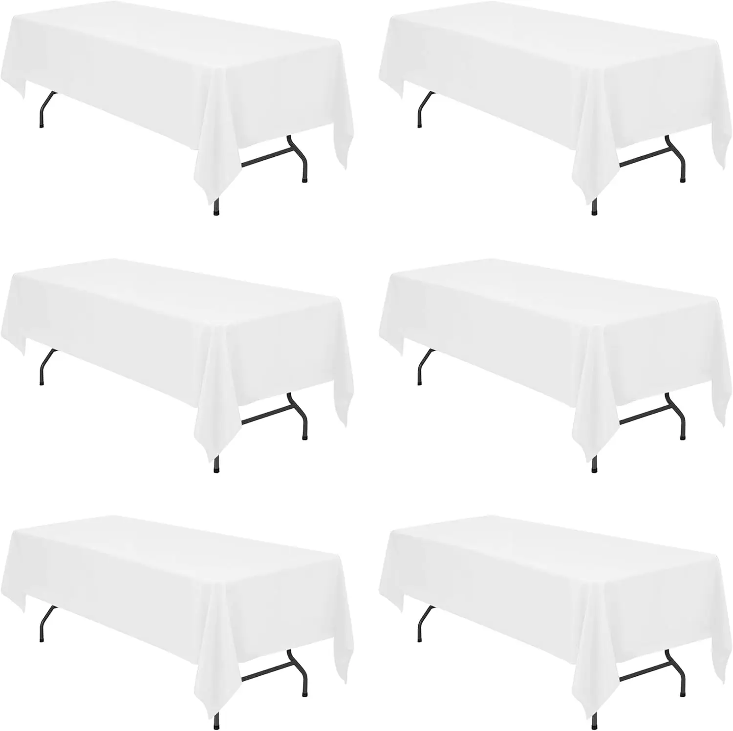 

6 Pack White Tablecloths 60 x 126 Inch for 8ft Rectangle Tables - 150 GSM Polyester Fabric, 15" Standard Drop, Water, St