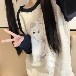 Black Gray Cute Women's Sweatshirts Anime Cartoon Kawaii Top Long Sleeve Y2k Harajuku Subculture Casual Spring Japanese Hoodies