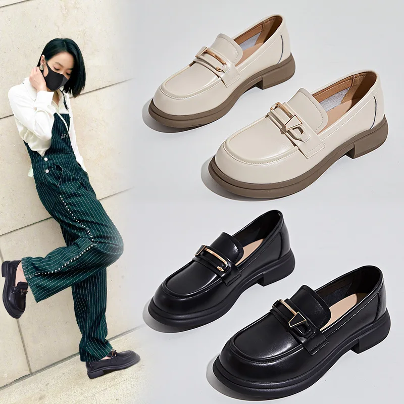 

Women's Cowhide Leather Loafers 2023 Autumn New Women's Small Leather Shoes Fashion Cowhide Vulcanized Shoes Women's Shoes