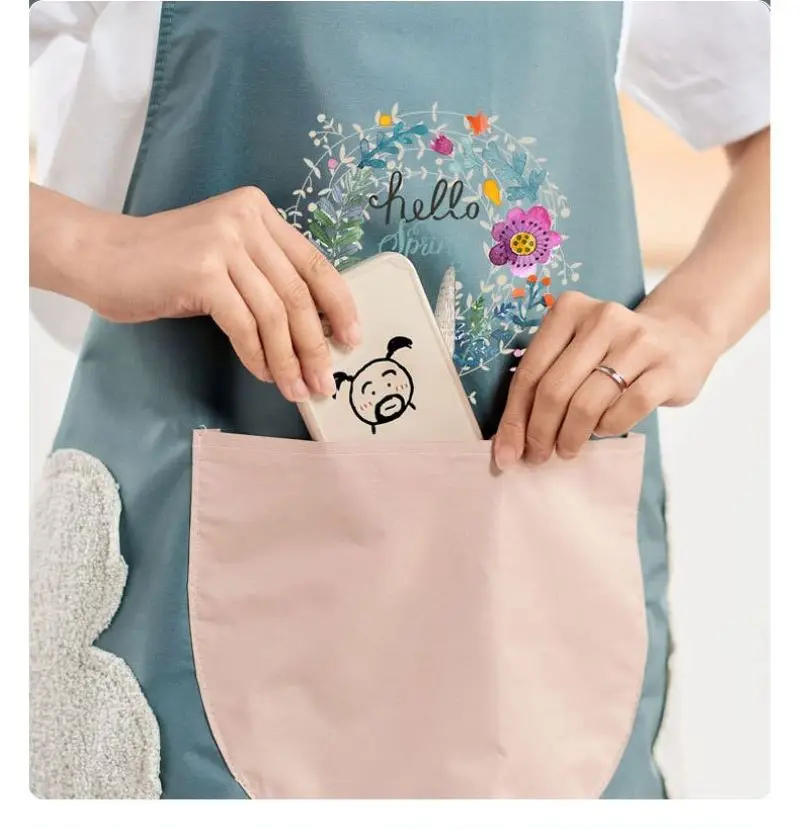 Apron Women's Kitchen Waterproof and Oil-proof Summer Household Can Wipe Hands Cute Fashion New Cooking Work