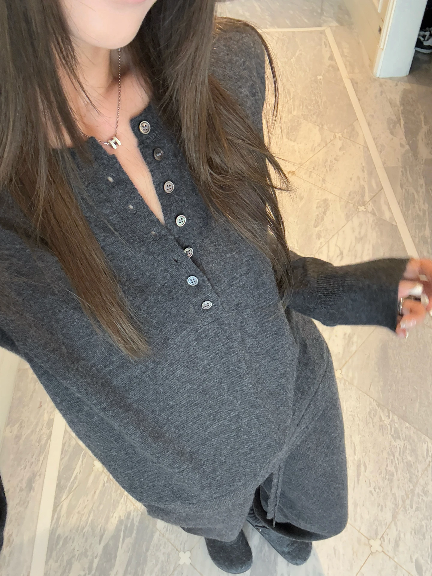 

4PRIL женский шерстяной вязаный свитер с воротником Генри, длинный свеч f Open Ne Base irt, осенне-зимний утягивающий универсальный топ