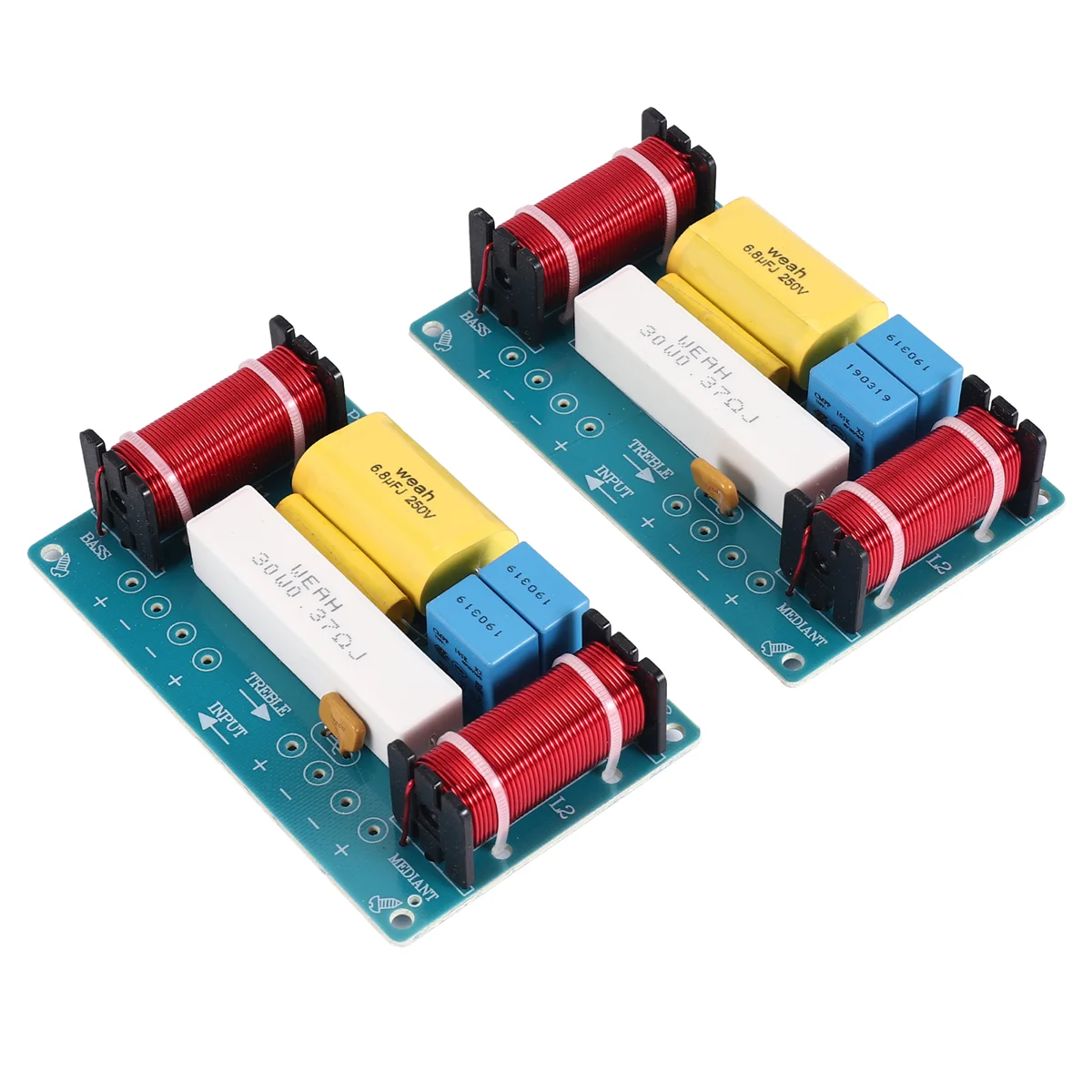 

2Pcs WEAH-338 3 Way Audio Frequency Divider Treble + Midrange + Bass Crossover Speakers Filter for 8Inch Speaker DIY&A22K