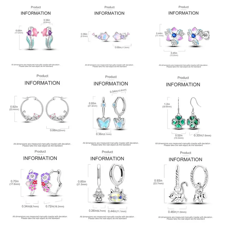 100% 925 Sterling Silver Earrings For Women Colorful Zircon flower Star Butterfly Cat Pendants Earrings Elegant Party Jewelry