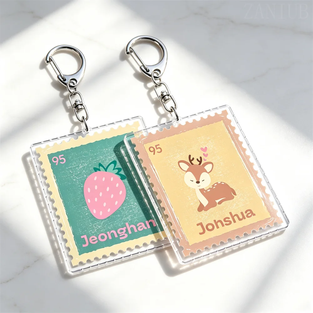 Kawaii Kpop Members Stamp Keychains Bag Charms Accessories Cute Jeonghan Carat Hoshi Joshua Keyrings Jewelry Fans Friends Gifts