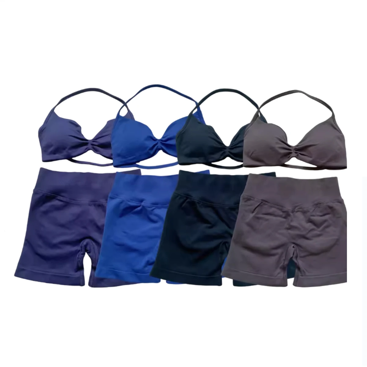 

Фитнес-спортивный дышащий комплект из 2 предметов, женская одежда для йоги, тренажерного зала, шорты с подтяжкой бедер, бюстгальтер с бретельками на шее, комплект для пилатеса