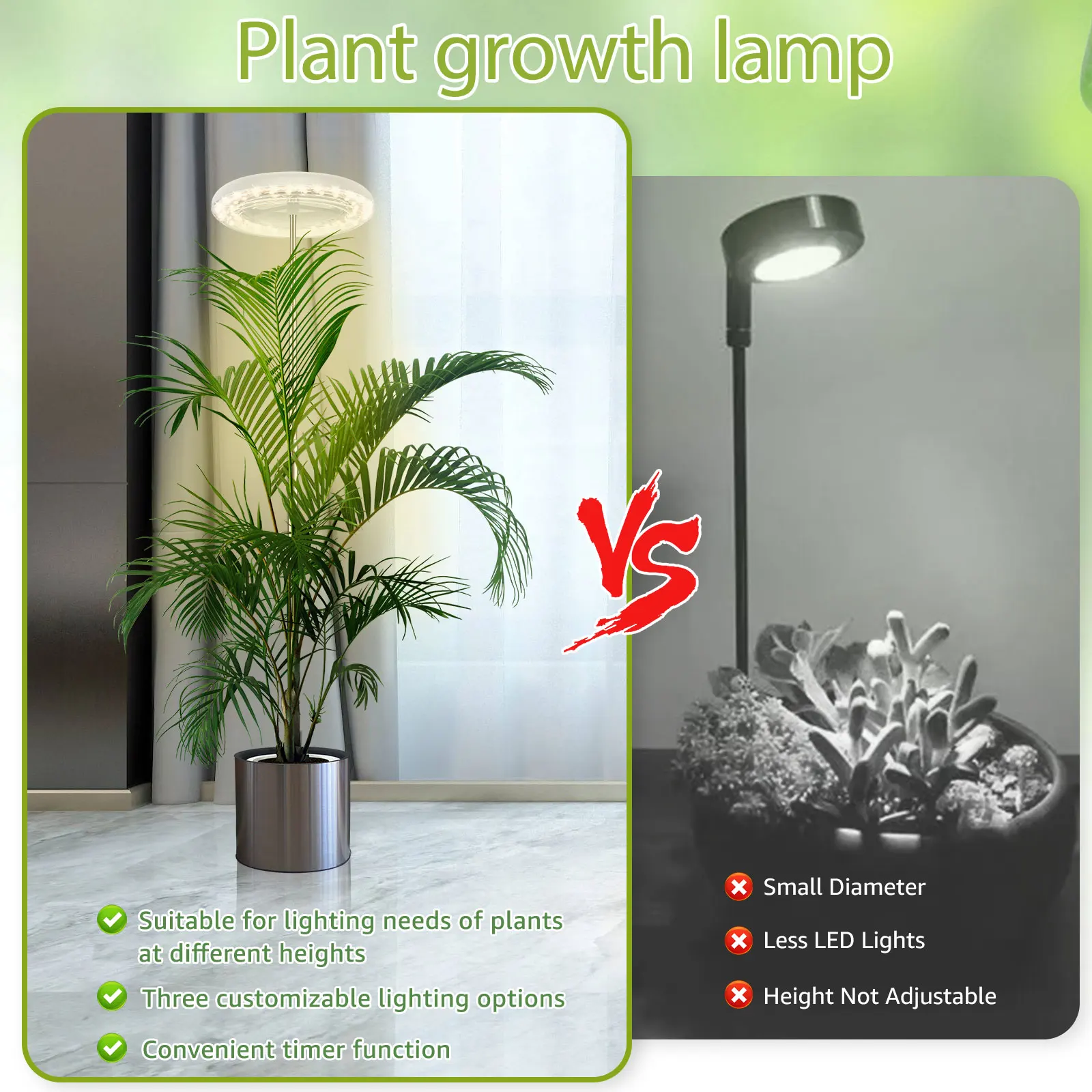 Grow Light 3 Light Colors Plant Grow Light 9-Level Dimmable Full Spectrum Plant Light with 3/9/12H Cycle Timer 72 LEDs Plant