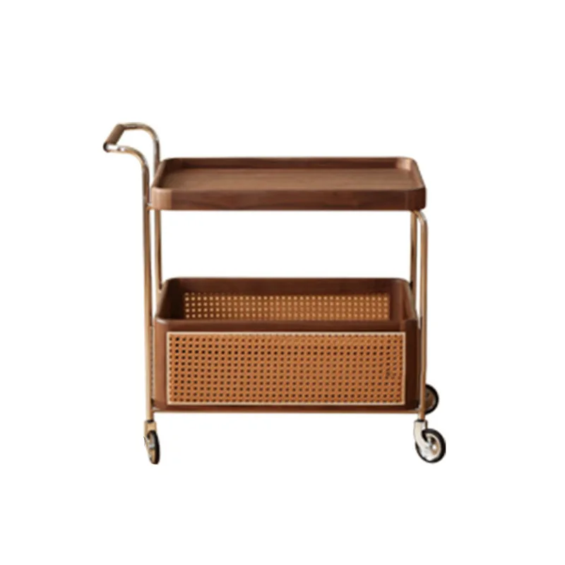 Nordic solid wood side table, black walnut storage cart, living room sofa, rattan woven storage side cabinet