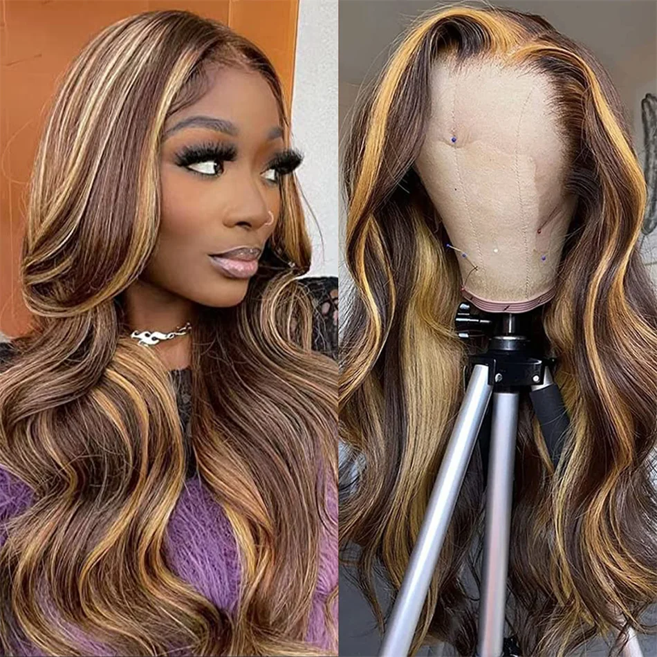 

13x6 Density Highlight Body Wave 200% Pre plucked Frontal Wigs HD Transparent Lace For Women Brazilian Virgin Hair Glueless wig