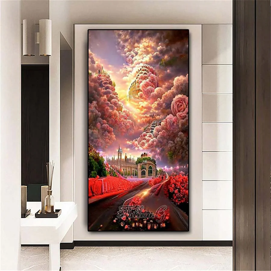 5d Diy Diamond Painting Novelties 2023 Fantasy Castle Scenery Full Drill Mosaic Embroidery Landscape Flowers Home Decor AA4034