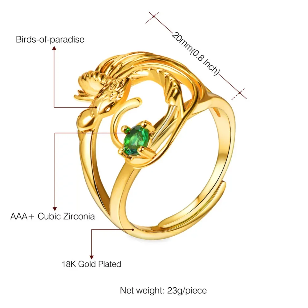 New Minimalist 316L Stainless Steel 18k Gold Plated Ring Phoneix Bird of Paradise Ring for Men Women Papua New Guinea Jewelry