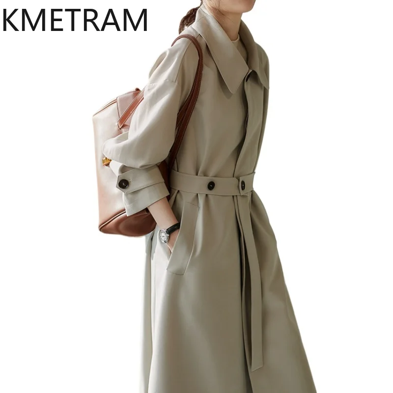 

KMETRAM FashionTrench Coats Высокое качество Новая верхняя одежда Легкое пальто средней длины Осенняя одежда 2024 Ветровка Женская