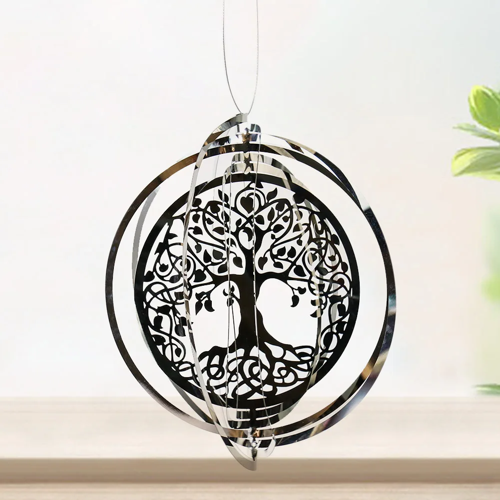 Stainless Steel Wind Spinner Chimes Pendant 3D Rotating Hummingbird Tree Life Owl Hanging Outdoor Home Garden Farmhouse Decor