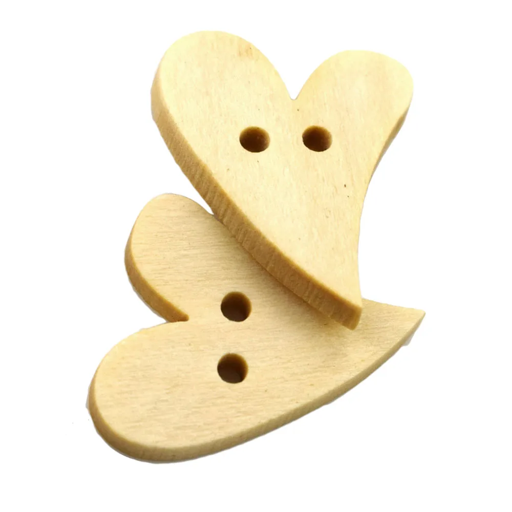 50PCS 20x25mm Wholesale Natural Wooden Buttons Heart Shape Scrapbooking Sewing Accessories DIY Craft 2-Holes Wood Button