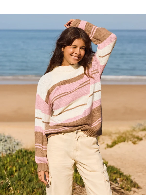 Nieuwe 2023 Dames Losse Streep Basislaag Trui Zoete Woon-werkverkeer Binnen- en Buitenkleding Casual Comfortabel Nylon Lange Sve