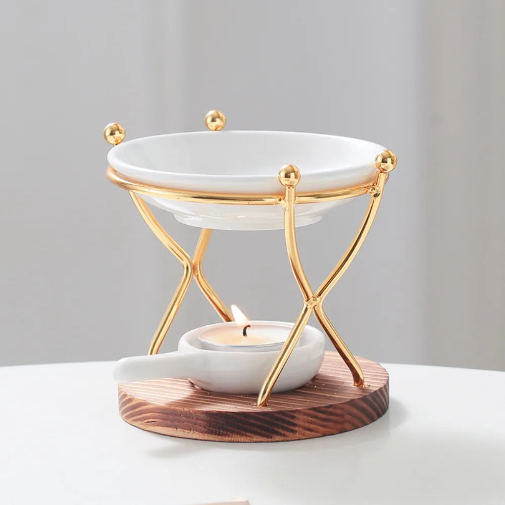 Practical Wooden Base Aromatherapy Stove Metal Ceramics Aromas Diffuser Wax Melt Warmer Home Use