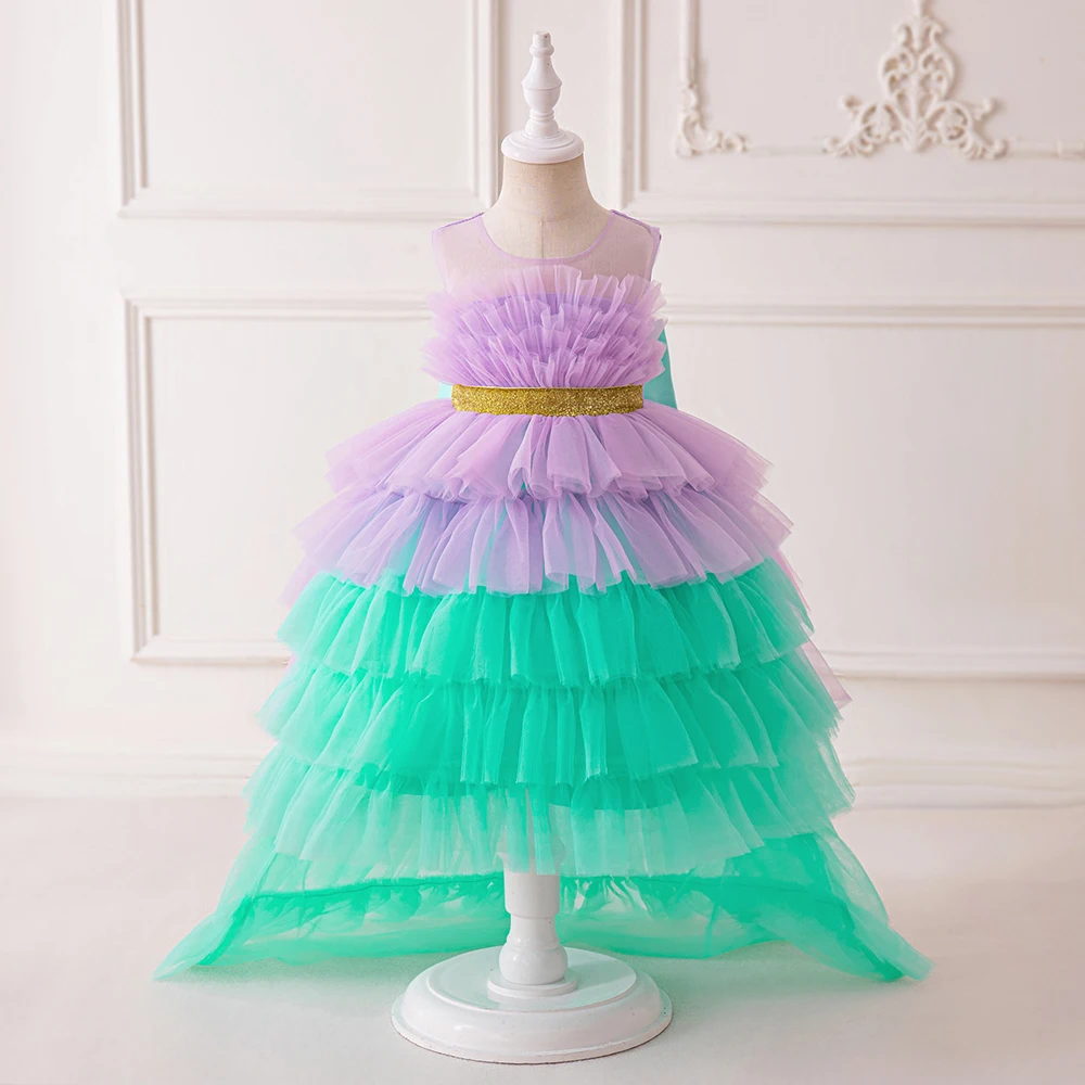 

Colorful Trailing Princess Dress For Girls Party Dress Lace Birthday Dresses Girl Fluffy Wedding Gown Children Costumes 3-8Y