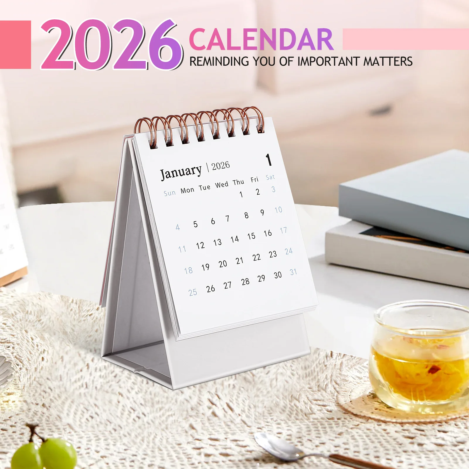 2026 Mini calendario da tavolo Pianificatore mensile leggero e portatile con vibrazione per la pianificazione dell'home office Mini calendario da tavolo