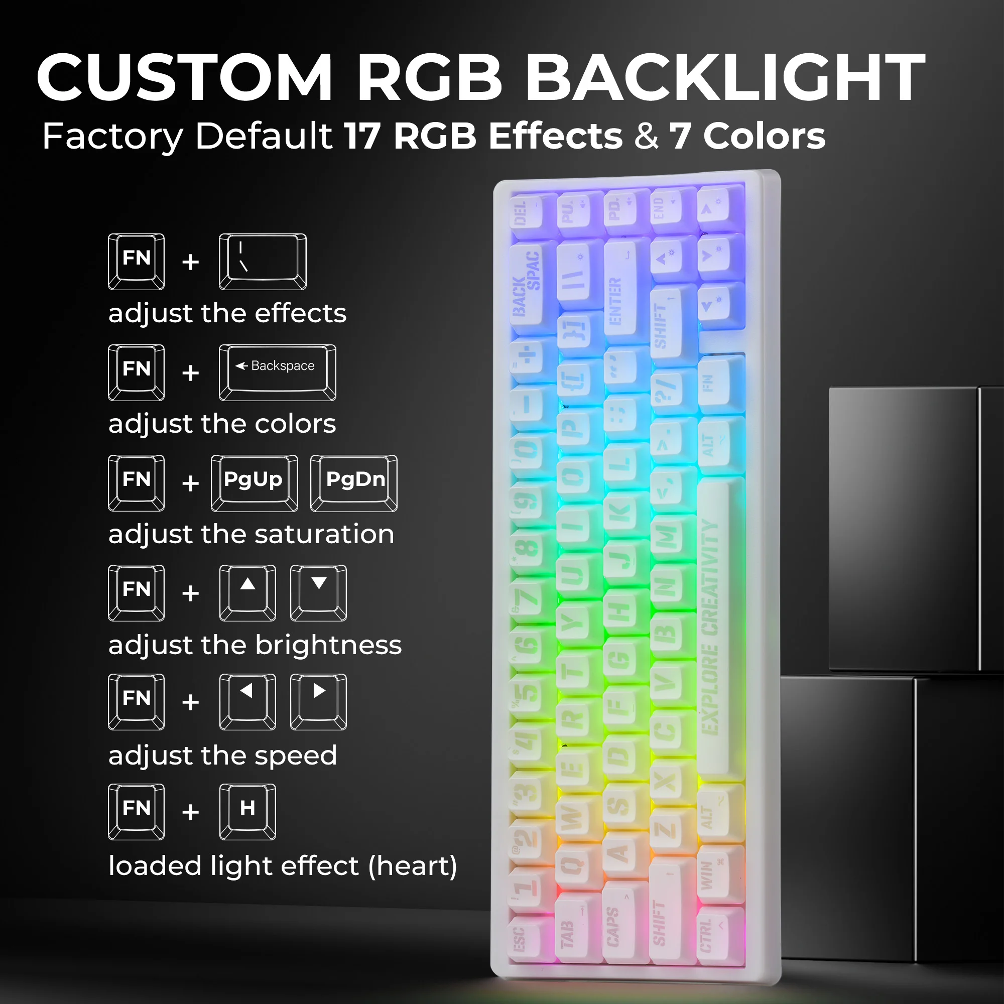 

XVX Wireless M67 Jadestone Keyboard Tri-mode Connection Costom RGB Backlight Hot Swappable White Keyboard