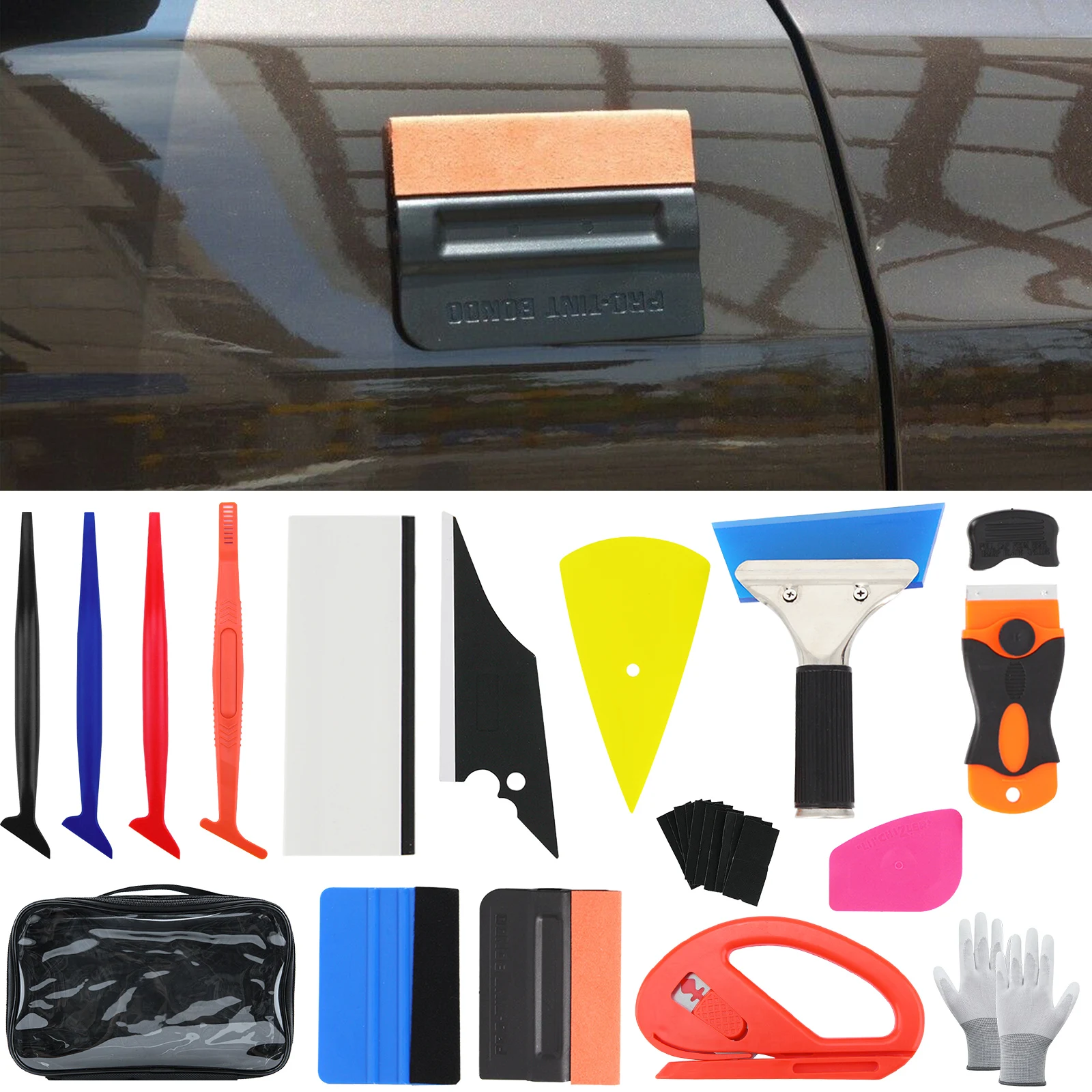 17pcs Car Film Vinyl Wrap Tools Squeegee Felt Vinyl Scraper Cutter Tint Wrapping Kit for Car Vehicle Office Window Furniture